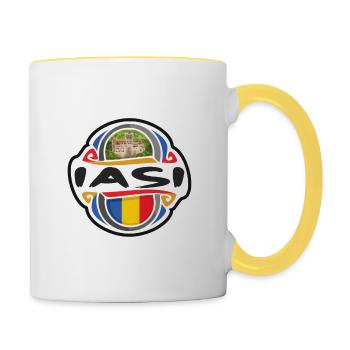 Iasi Roumanie Drapeau Badge Voyage Souvenir Timbre - Mug contrasté - blanc/jaune - Droite