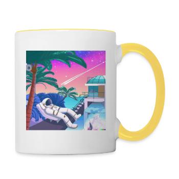 Astronaut by the pool - Contrasting Mug - white/yellow - Right