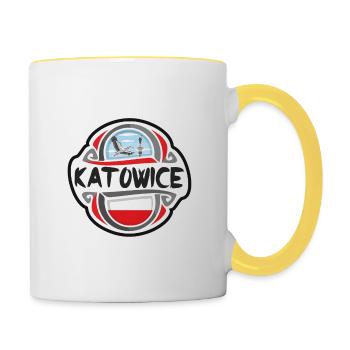 Katowice Poland Flag Badge Travel Souvenir Stamp - Contrasting Mug - white/yellow - Right