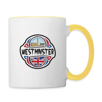 Westminster UK Vereinigtes Königreich Flagge Reisesouvenir - Tasse zweifarbig - Weiß/Gelb - Rechts