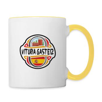 Vitoria Gasteiz Spain Flag Travel Souvenir Badge S - Contrasting Mug - white/yellow - Right