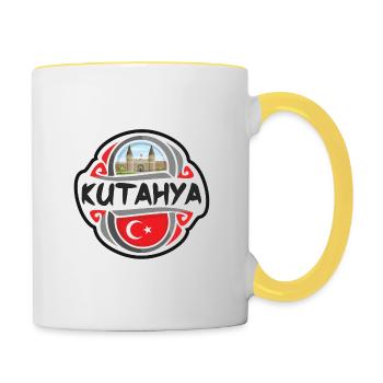 Kutahya Turquie Drapeau Badge Voyage Souvenir Timbre - Mug contrasté - blanc/jaune - Droite