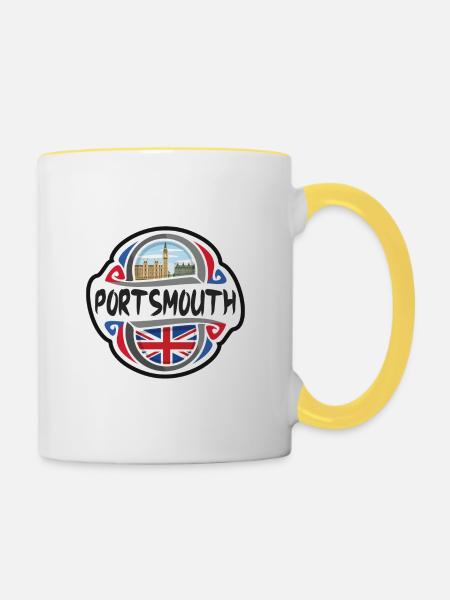 Portsmouth UK Vereinigtes Königreich Flagge Reisesouvenir - Tasse zweifarbig - Weiß/Gelb