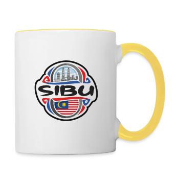 Sibu Malaisie Drapeau Badge Voyage Souvenir Timbre - Mug contrasté - blanc/jaune - Droite