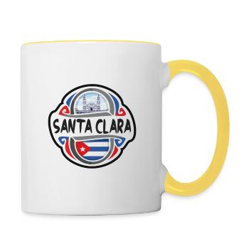 Santa Clara Cuba Drapeau Badge Souvenir de Voyage Timbre - Mug contrasté - blanc/jaune - Droite