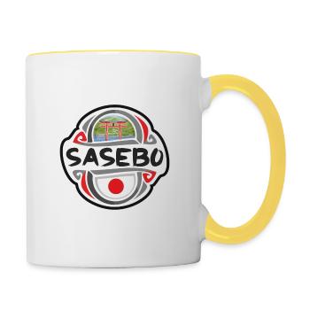 Sasebo Japon drapeau insigne voyage souvenir timbre - Mug contrasté - blanc/jaune - Droite