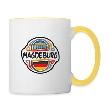 Magdeburg Deutschland Flaggenabzeichen Reise Souvenir Briefmarke - Tasse zweifarbig - Weiß/Gelb - Rechts
