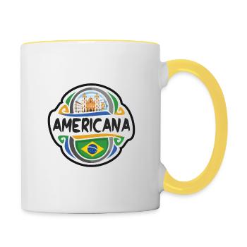 Americana Brésil Drapeau Badge Voyage Souvenir Timbre - Mug contrasté - blanc/jaune - Droite