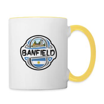 Banfield Argentine Drapeau Voyage Souvenir Badge Stam - Mug contrasté - blanc/jaune - Droite