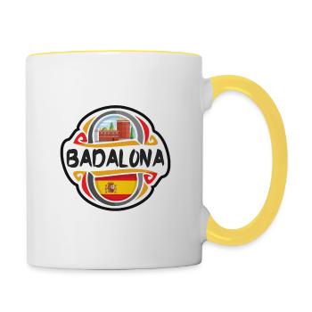 Badalona Spain Flag Badge Travel Souvenir Stamp - Contrasting Mug - white/yellow - Right