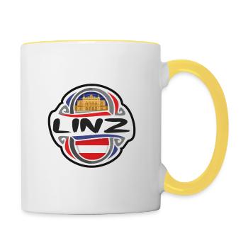 Linz Austria Flag Badge Travel Souvenir Stamp - Contrasting Mug - white/yellow - Right