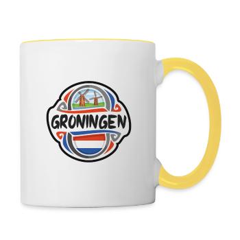 Groningen Netherlands Flag Travel Souvenir Badge S - Contrasting Mug - white/yellow - Right