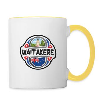 Waitakere Nouvelle-Zélande Drapeau Voyage Souvenir Badge S - Mug contrasté - blanc/jaune - Droite