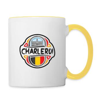 Charleroi Belgium Flag Badge Travel Souvenir Stamp - Contrasting Mug - white/yellow - Right