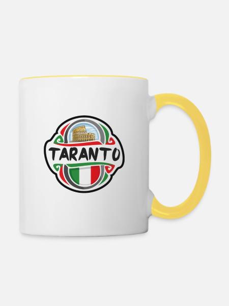 Taranto Italien Flagge Abzeichen Reise Souvenir Briefmarke - Tasse zweifarbig - Weiß/Gelb