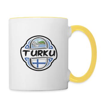 Turku Finland Flag Badge Travel Souvenir Stamp - Contrasting Mug - white/yellow - Right