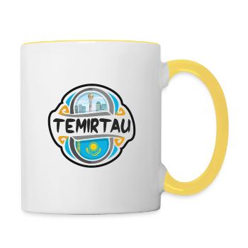 Temirtau Kazakhstan Flag Travel Souvenir Badge Sta - Contrasting Mug - white/yellow - Right
