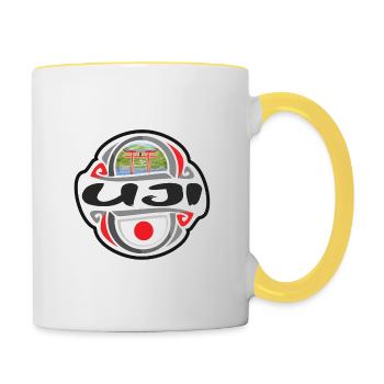 Uji Japan Flag Badge Travel Souvenir Stamp - Contrasting Mug - white/yellow - Right