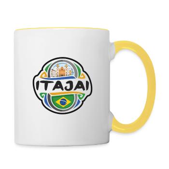 Itajai Brésil Drapeau Badge Souvenir de Voyage Timbre - Mug contrasté - blanc/jaune - Droite