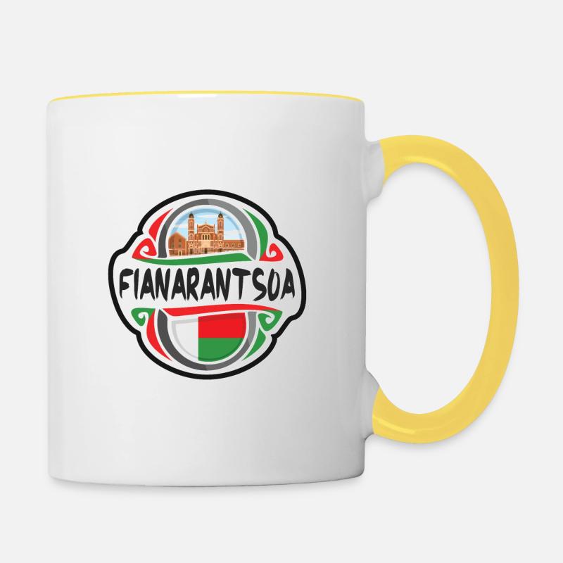 Fianarantsoa Madagascar Drapeau Voyage Souvenir Badge - Mug contrasté - blanc/jaune