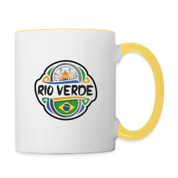 Rio Verde Brésil Drapeau Badge Voyage Souvenir Timbre - Mug contrasté - blanc/jaune - Droite