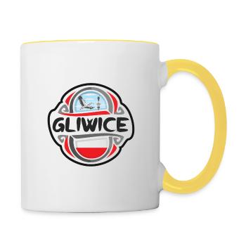 Gliwice Pologne Drapeau Badge Souvenir de Voyage Timbre Souvenir - Mug contrasté - blanc/jaune - Droite