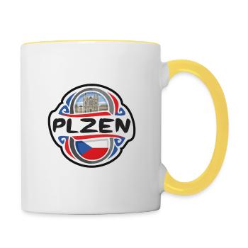 Plzen Tschechien Flagge Abzeichen Reise Souvenir Briefmarke - Tasse zweifarbig - Weiß/Gelb - Rechts