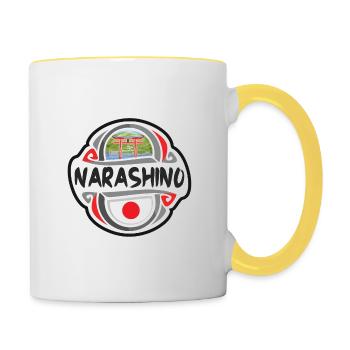 Narashino Japon Drapeau Badge Souvenir de Voyage Timbre - Mug contrasté - blanc/jaune - Droite