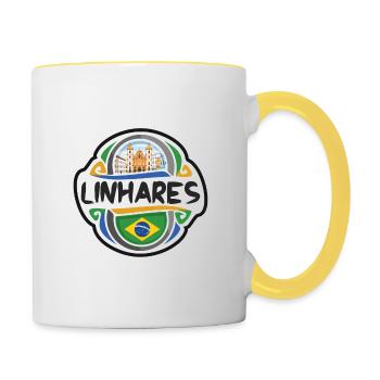 Linhares Brésil Drapeau Badge Voyage Souvenir Timbre - Mug contrasté - blanc/jaune - Droite