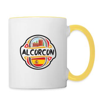 Alcorcon Espagne Drapeau Badge Voyage Souvenir Timbre - Mug contrasté - blanc/jaune - Droite