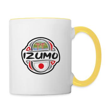 Izumo Japon Drapeau Badge Souvenir de Voyage Timbre - Mug contrasté - blanc/jaune - Droite