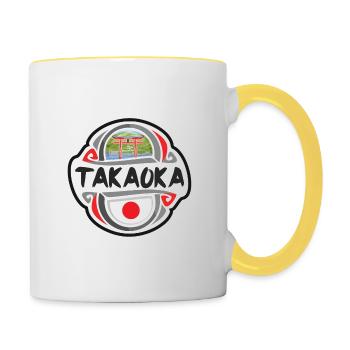 Takaoka Japon Drapeau Badge Souvenir de Voyage Timbre - Mug contrasté - blanc/jaune - Droite
