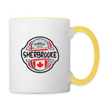 Insigne du drapeau du Canada de Sherbrooke Timbre souvenir de voyage - Mug contrasté - blanc/jaune - Droite