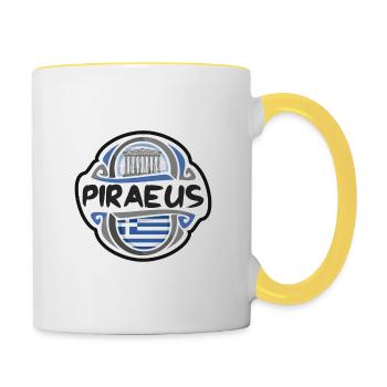Piraeus Greece Flag Badge Travel Souvenir Stamp - Contrasting Mug - white/yellow - Right