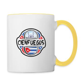 Cienfuegos Cuba Drapeau Badge Voyage Souvenir Timbre - Mug contrasté - blanc/jaune - Droite