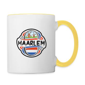 Haarlem Netherlands Flag Travel Souvenir Badge Sta - Contrasting Mug - white/yellow - Right