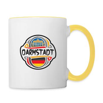 Darmstadt Deutschland Flaggenabzeichen Reise Souvenir Briefmarke - Tasse zweifarbig - Weiß/Gelb - Rechts