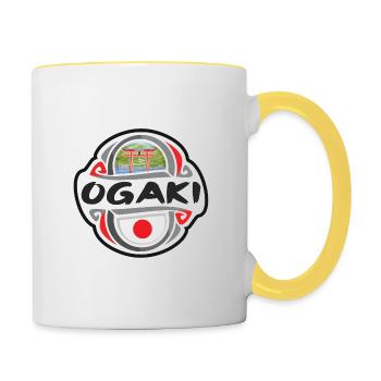 Ogaki Japan Flag Badge Travel Souvenir Stamp - Contrasting Mug - white/yellow - Right