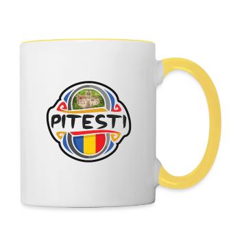 Pitesti Roumanie Drapeau Badge Voyage Souvenir Timbre - Mug contrasté - blanc/jaune - Droite