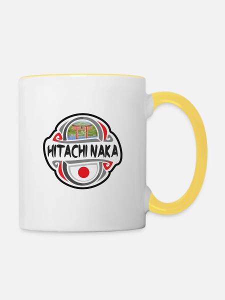 Hitachi Naka Japan Flag Travel Souvenir Badge Stam - Contrasting Mug - white/yellow