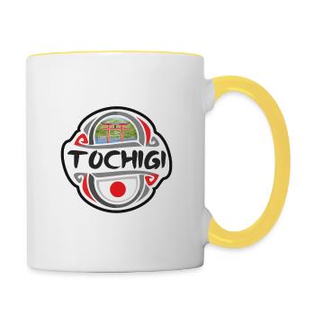 Tochigi Japon Drapeau Badge Souvenir de Voyage Timbre - Mug contrasté - blanc/jaune - Droite