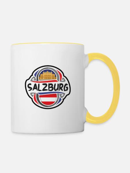 Salzburg Österreich Flaggenabzeichen Reisestempel - Tasse zweifarbig - Weiß/Gelb