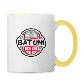 Batumi Géorgie Drapeau Badge Voyage Souvenir Timbre - Mug contrasté - blanc/jaune - Droite