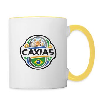 Caxias Brésil Drapeau Badge Voyage Souvenir Timbre - Mug contrasté - blanc/jaune - Droite