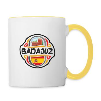 Badajoz Espagne Drapeau Badge Voyage Souvenir Timbre - Mug contrasté - blanc/jaune - Droite