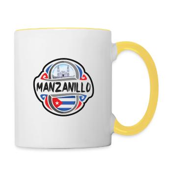 Manzanillo Cuba Drapeau Badge Souvenir de Voyage Timbre Souvenir - Mug contrasté - blanc/jaune - Droite