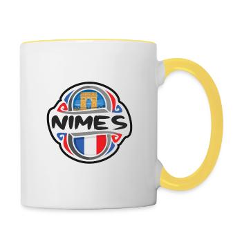 Nîmes France Drapeau Badge Voyage Souvenir Timbre - Mug contrasté - blanc/jaune - Droite