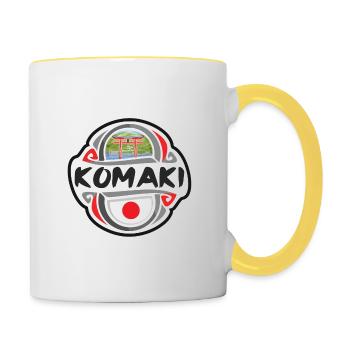 Komaki Japon Drapeau Badge Souvenir de Voyage Timbre - Mug contrasté - blanc/jaune - Droite