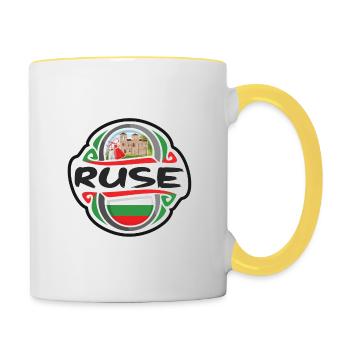 Ruse Bulgarien Flagge Abzeichen Reise Souvenir Briefmarke - Tasse zweifarbig - Weiß/Gelb - Rechts