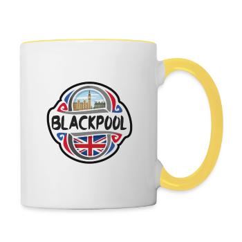 Blackpool UK Vereinigtes Königreich Flagge Reisesouvenir B - Tasse zweifarbig - Weiß/Gelb - Rechts